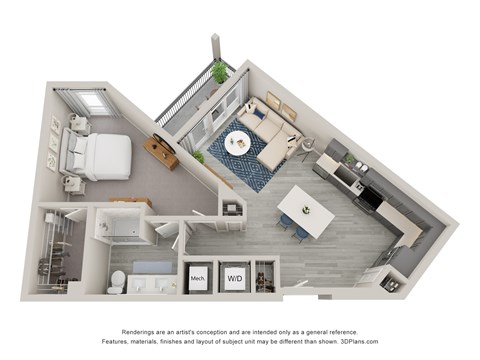 Floor plan for 1 bed, 1 bath, 790 sqft